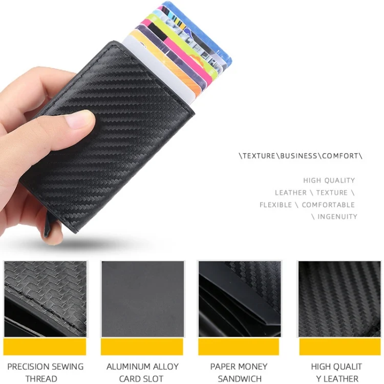 TBD06038615_B4.webp Baellerry RFID Anti-theft Plaid Leather Wallet Metal Aluminum Box Automatic Eject Type Card Holder - Image 5