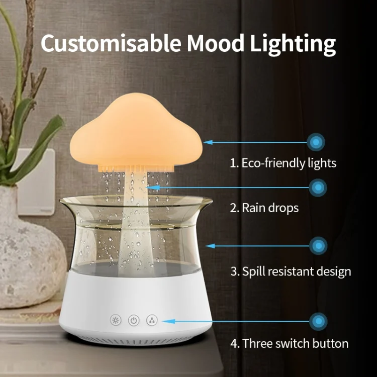 TBD06038702_B7.webp CH06 300ml Rain Humidifier Mushroom Cloud Colorful Night Lamp Aromatherapy Machine - Image 8