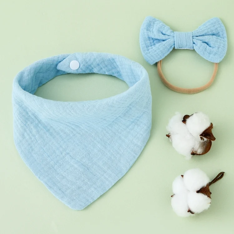 Baby Cotton Gauze Drool Towel + Bow Hairband Set Baby Bibs