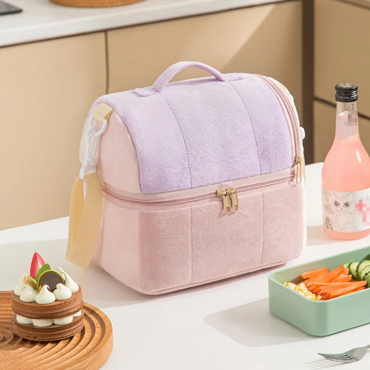 Flannel Toast Bag Double Layer Insulation Lunch Storage Bag Shoulder Bag