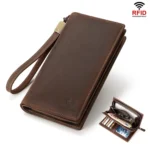 HUMERPAUL RFID Large Capacity Leather Wallet Long Men Pump Mobile Phone