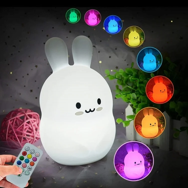 Rabbit Silicone Pat Night Light Children Gift Color Changing Lamp