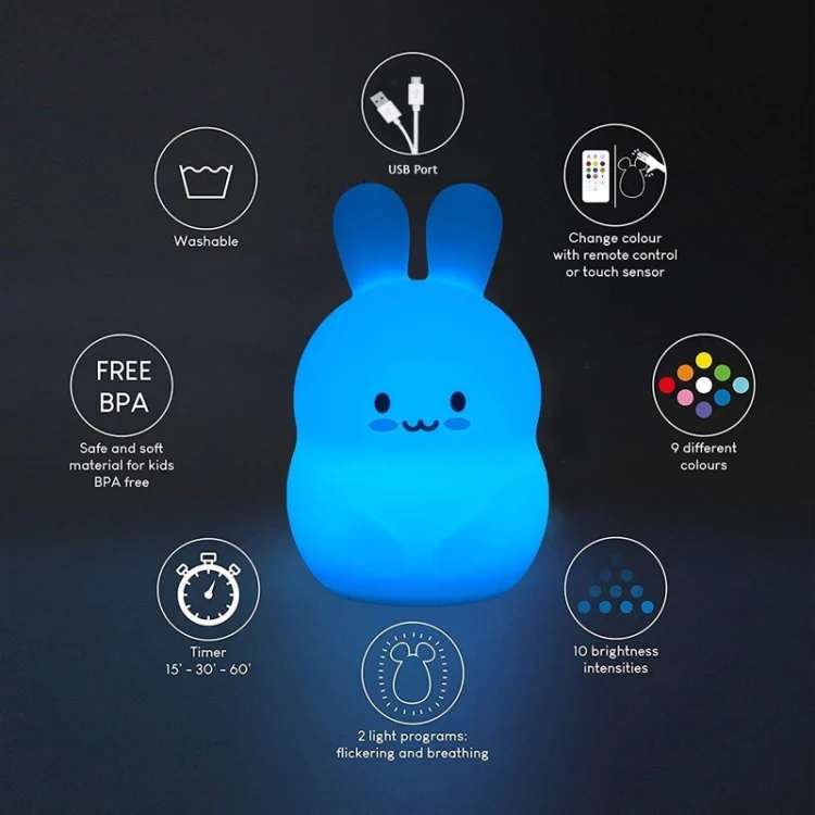 TBD06039989_B6.webp Rabbit Silicone Pat Night Light Children Gift Color Changing Lamp - Image 7