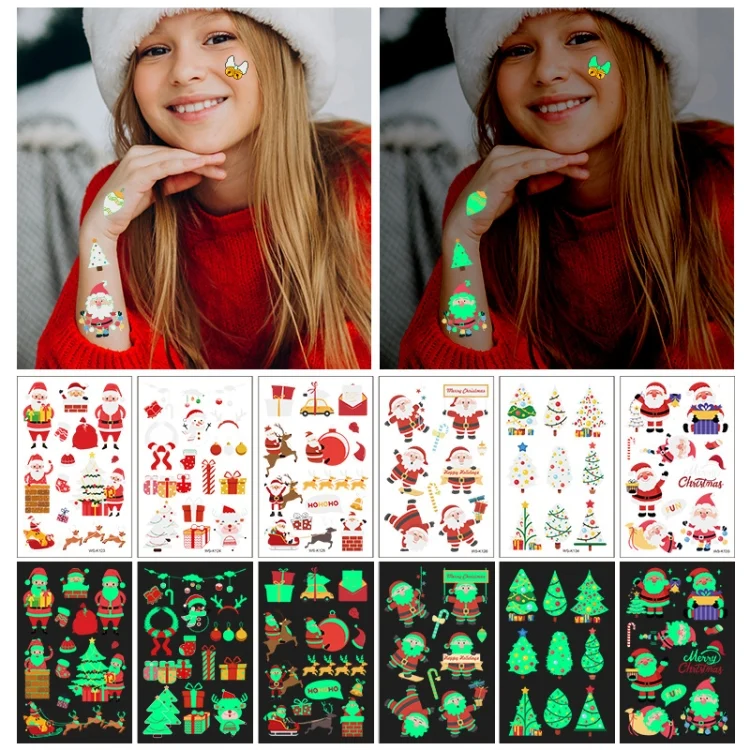 TBD06040051_B2.webp 10pcs Christmas Glow Waterproof Cartoon Tattoo Sticker - Image 3