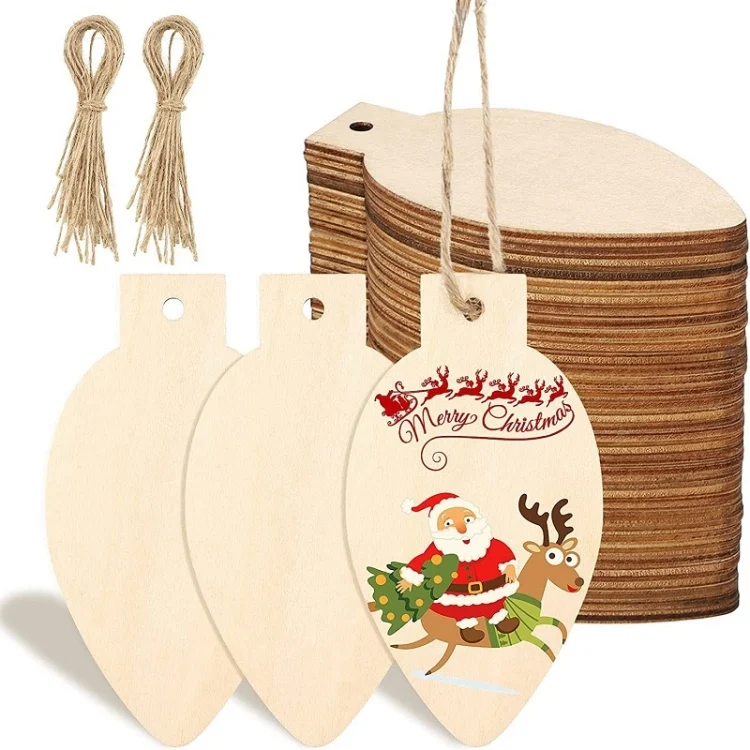 Christmas Hanging Wood Chip Light Bulb DIY Blank Hanging Tag