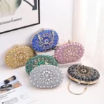 Oval Sunflower Diamond Evening Party Clutch Bag - Image 2