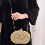 Oval Sunflower Diamond Evening Party Clutch Bag - Image 11