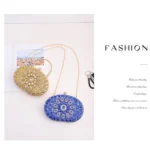 Oval Sunflower Diamond Evening Party Clutch Bag - Image 9