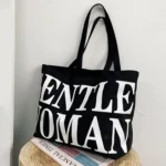 Women Printed Letter Canvas Bag Single Shoulder Tote Bag