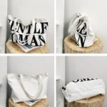 Women Printed Letter Canvas Bag Single Shoulder Tote Bag - Image 3