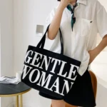 Women Printed Letter Canvas Bag Single Shoulder Tote Bag - Image 9