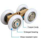 Small Brass Bearing Suspension Wheel Shower Room Four Wheel Track Pulley - Image 2