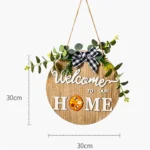 Stereoscopic DIY Home Wooden Round Welcome Door Sign Pendant Wreaths Wall Hanging Decor - Image 2