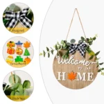 Stereoscopic DIY Home Wooden Round Welcome Door Sign Pendant Wreaths Wall Hanging Decor - Image 3