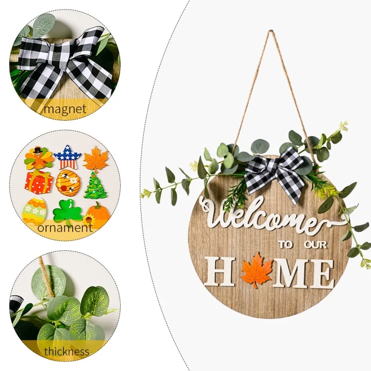 TBD06040872_2.webp Stereoscopic DIY Home Wooden Round Welcome Door Sign Pendant Wreaths Wall Hanging Decor - Image 3