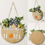 Stereoscopic DIY Home Wooden Round Welcome Door Sign Pendant Wreaths Wall Hanging Decor - Image 5