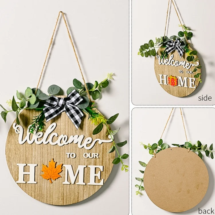 TBD06040872_4.webp Stereoscopic DIY Home Wooden Round Welcome Door Sign Pendant Wreaths Wall Hanging Decor - Image 5