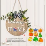 Stereoscopic DIY Home Wooden Round Welcome Door Sign Pendant Wreaths Wall Hanging Decor - Image 6