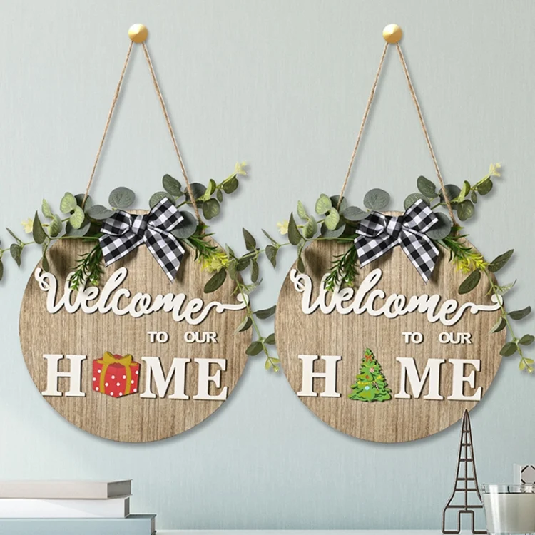 TBD06040872_7.webp Stereoscopic DIY Home Wooden Round Welcome Door Sign Pendant Wreaths Wall Hanging Decor - Image 8
