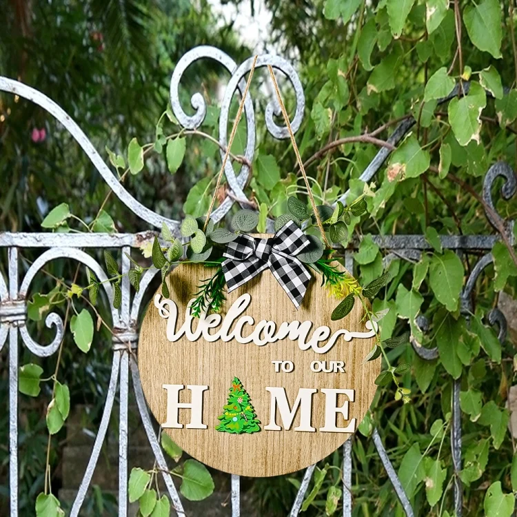 TBD06040872_8.webp Stereoscopic DIY Home Wooden Round Welcome Door Sign Pendant Wreaths Wall Hanging Decor - Image 9