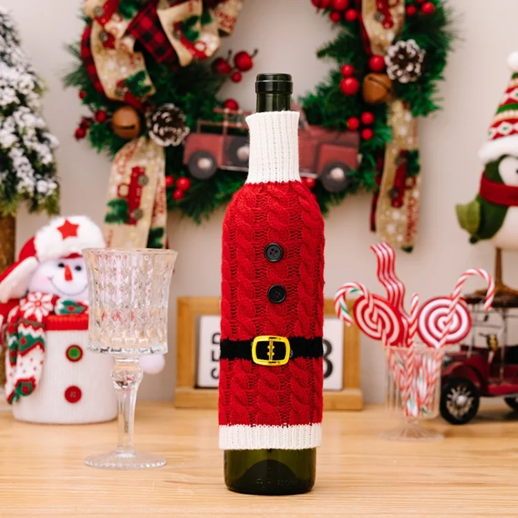 Christmas Knitted Wine Bottle Cover Festival Restaurant Decorations
