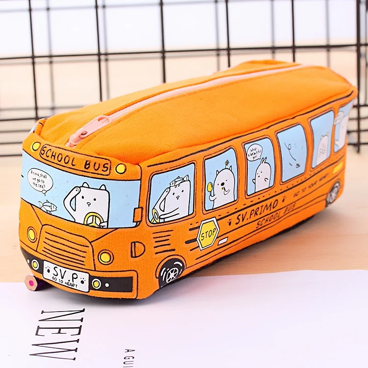 Cartoon Bus Student Stationery Pencil Case Large Capacity Canvas Stationery Box