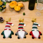 Christmas Table Decoration Cartoon Knitted Striped Knife and Fork Cover - Image 2