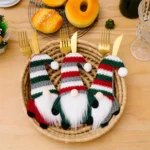 Christmas Table Decoration Cartoon Knitted Striped Knife and Fork Cover - Image 7