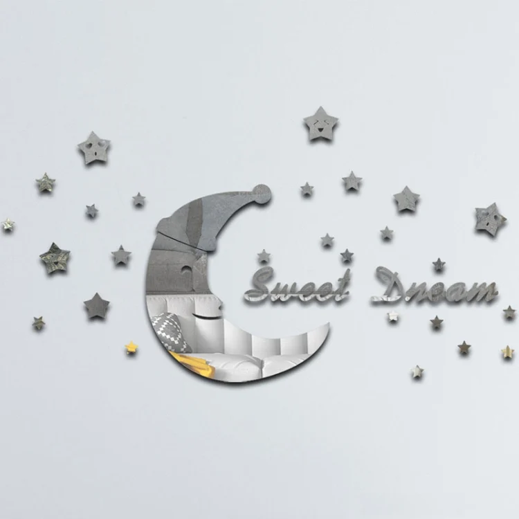 TBD0604115701A.webp 32pcs /Set Acrylic SweetDream Mirror Stereo Wall Stickers Home Decoration Soft Mirror - Image 1