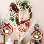 Wooden Wreath Christmas Tree Pendant Round Beaded Christmas Decoration Supplies - Image 2