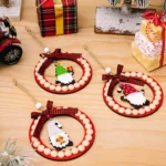 Wooden Wreath Christmas Tree Pendant Round Beaded Christmas Decoration Supplies - Image 6