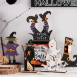 Halloween Decorations Witch Ghost Painted Wooden Ornament Party Decorative Props - Image 2