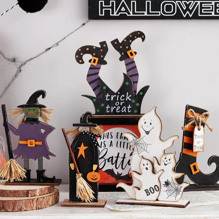 TBD06041256_B1.webp Halloween Decorations Witch Ghost Painted Wooden Ornament Party Decorative Props - Image 2