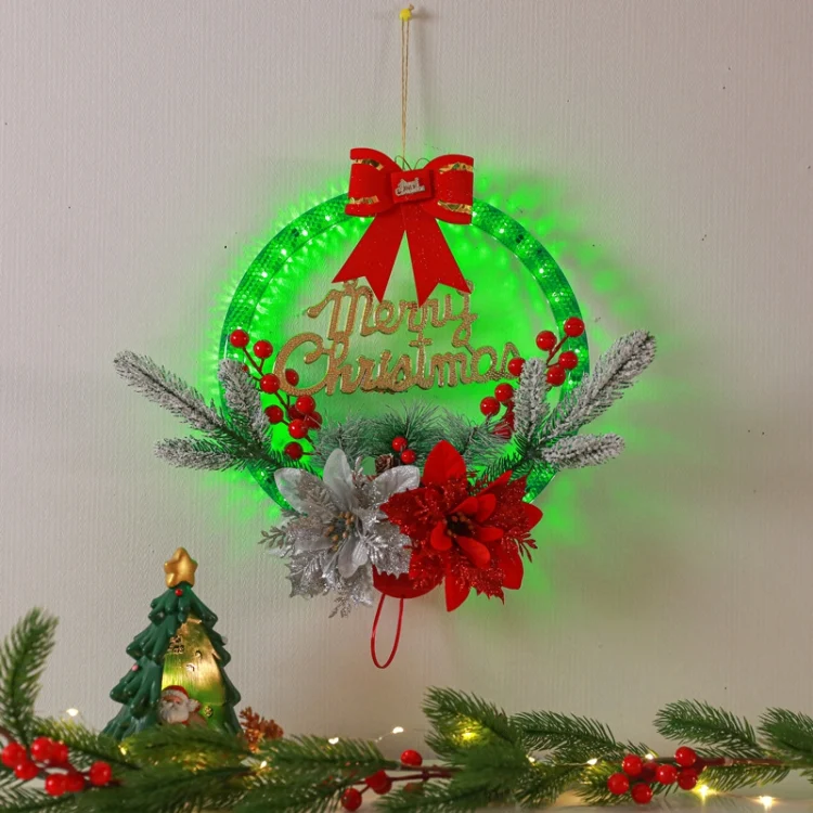 TBD0604125901A.webp Christmas Wreath Timing Lighting Lights Door Decorations Pine Needle Ornaments Showcase - Image 1