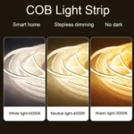 1m 24V 8mm Wide COB Adhesive Decorative LED Light Strip - Image 5