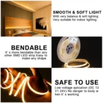 1m 24V 8mm Wide COB Adhesive Decorative LED Light Strip - Image 10