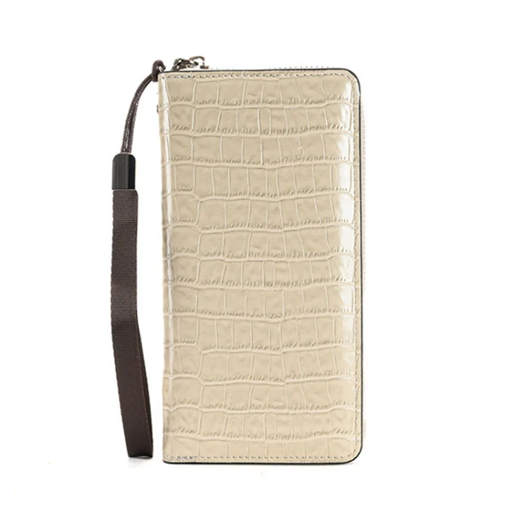 Crocodile Print Long Ladies Clutch Bag Multi Card Position Zipper Wristlet Pouch