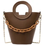 Women Casual Bucket Handbag Round Chain Shoulder Crossbody Bag - Image 2
