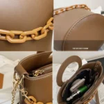 Women Casual Bucket Handbag Round Chain Shoulder Crossbody Bag - Image 4
