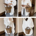 Women Casual Bucket Handbag Round Chain Shoulder Crossbody Bag - Image 5