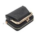 Lychee Pattern Coin Purse Card Clip Ladies Short Metal Clip Buckle Wallet - Image 2