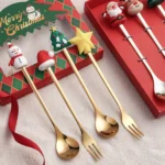 4pcs /Pack Christmas Cartoon Doll Stainless Steel Tableware - Image 6