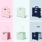 Portable Plastic Folding Shopping Cart Grocery Shopping Small Trolley Cart - Image 2