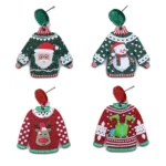 1pair Sweater Christmas Earrings Cute Elk Snowman Earstuds - Image 3