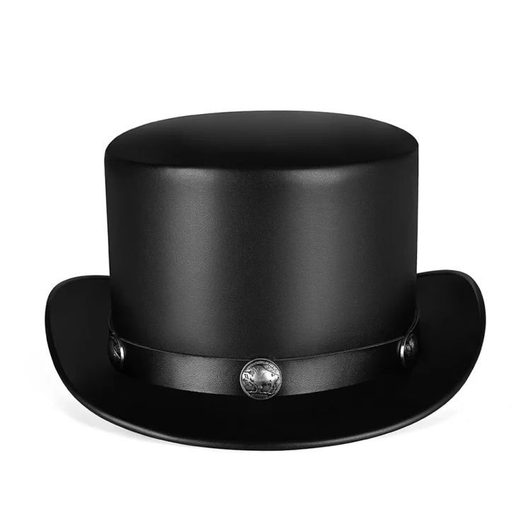 Retro Style PU Leather Round Top Magic Hat Gentleman Party Bow Hat