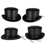 Retro Style PU Leather Round Top Magic Hat Gentleman Party Bow Hat - Image 2
