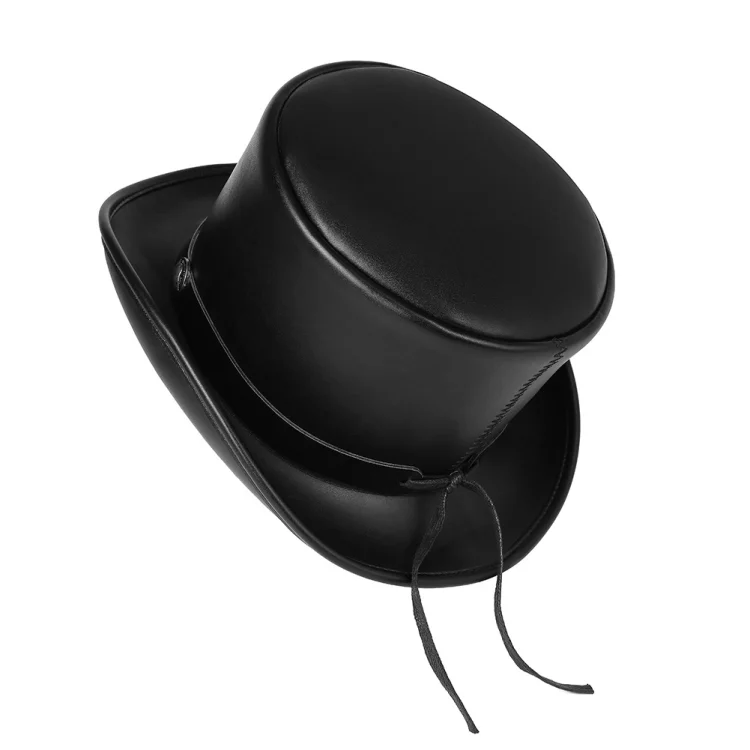 TBD06041744_B2.webp Retro Style PU Leather Round Top Magic Hat Gentleman Party Bow Hat - Image 3