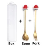 2pcs /Pack Christmas Dessert Fork And Spoon Set Portable Cute Cartoon Tableware - Image 2