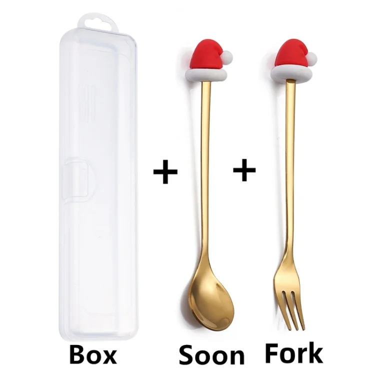 TBD06041770_B1.webp 2pcs /Pack Christmas Dessert Fork And Spoon Set Portable Cute Cartoon Tableware - Image 2