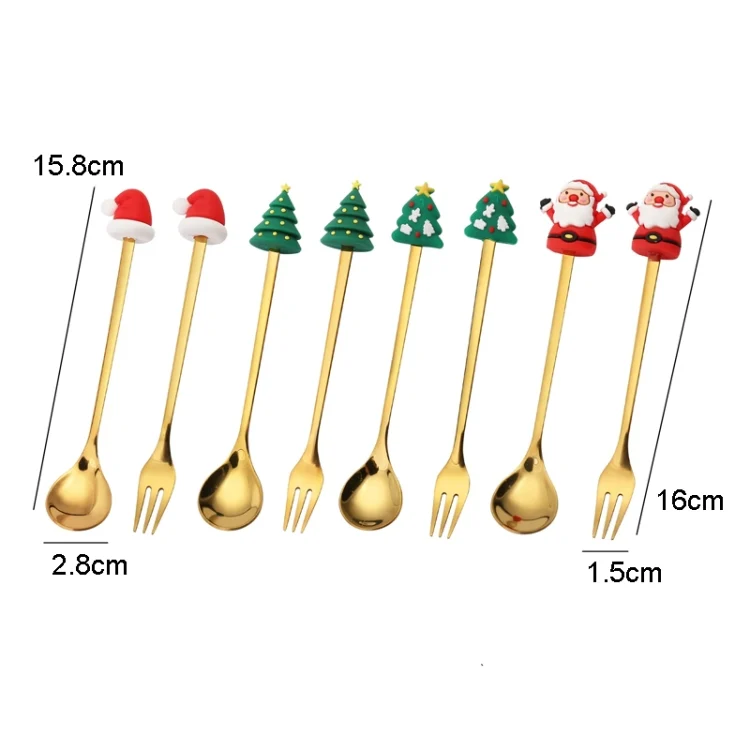 TBD06041770_B2.webp 2pcs /Pack Christmas Dessert Fork And Spoon Set Portable Cute Cartoon Tableware - Image 3